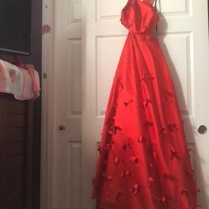 Red ball flowery dress